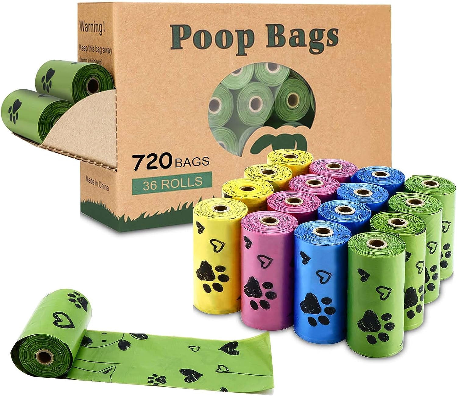 Eco-Friendly Biodegradable Dog Poop Bags - 720 Extra Thick, Leak-Proof Waste Bags with Dispenser (4 Vibrant Colors: Green, Blue, Yellow, Pink) - Scented for Freshness