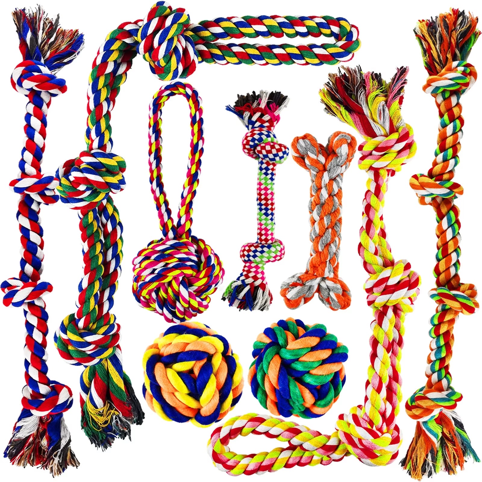 Tough Dog Rope Toys for Aggressive Chewers, 9 Pack Durable Dog Chew Toys for All Dog Breeds.