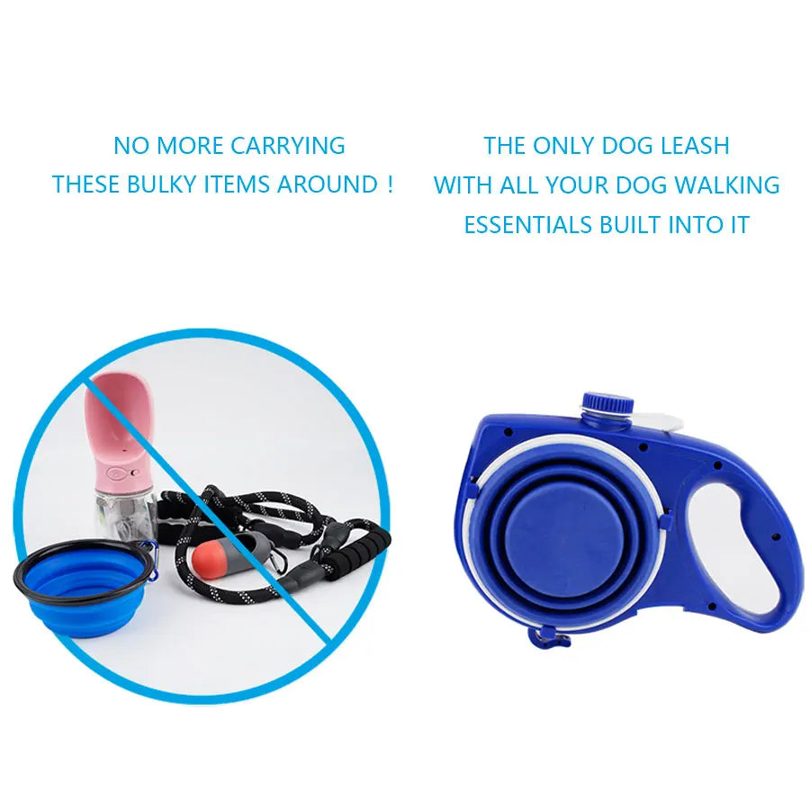 4-In-1 Durable Dog Leash with Water Bottle Bowl.