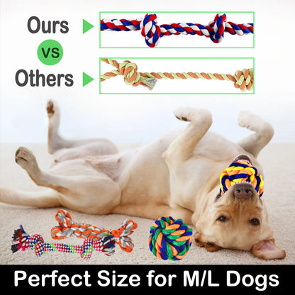 Tough Dog Rope Toys for Aggressive Chewers, 9 Pack Durable Dog Chew Toys for All Dog Breeds.